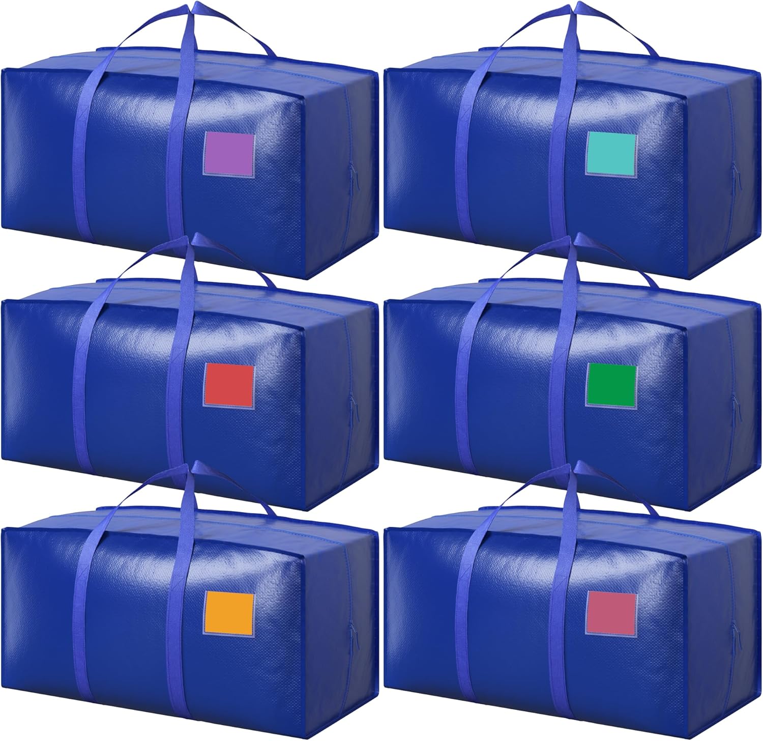 Skiennix 6 Pack Moving Bags - Extra Large 93L Waterproof Storage Totes for Home & College | Blue