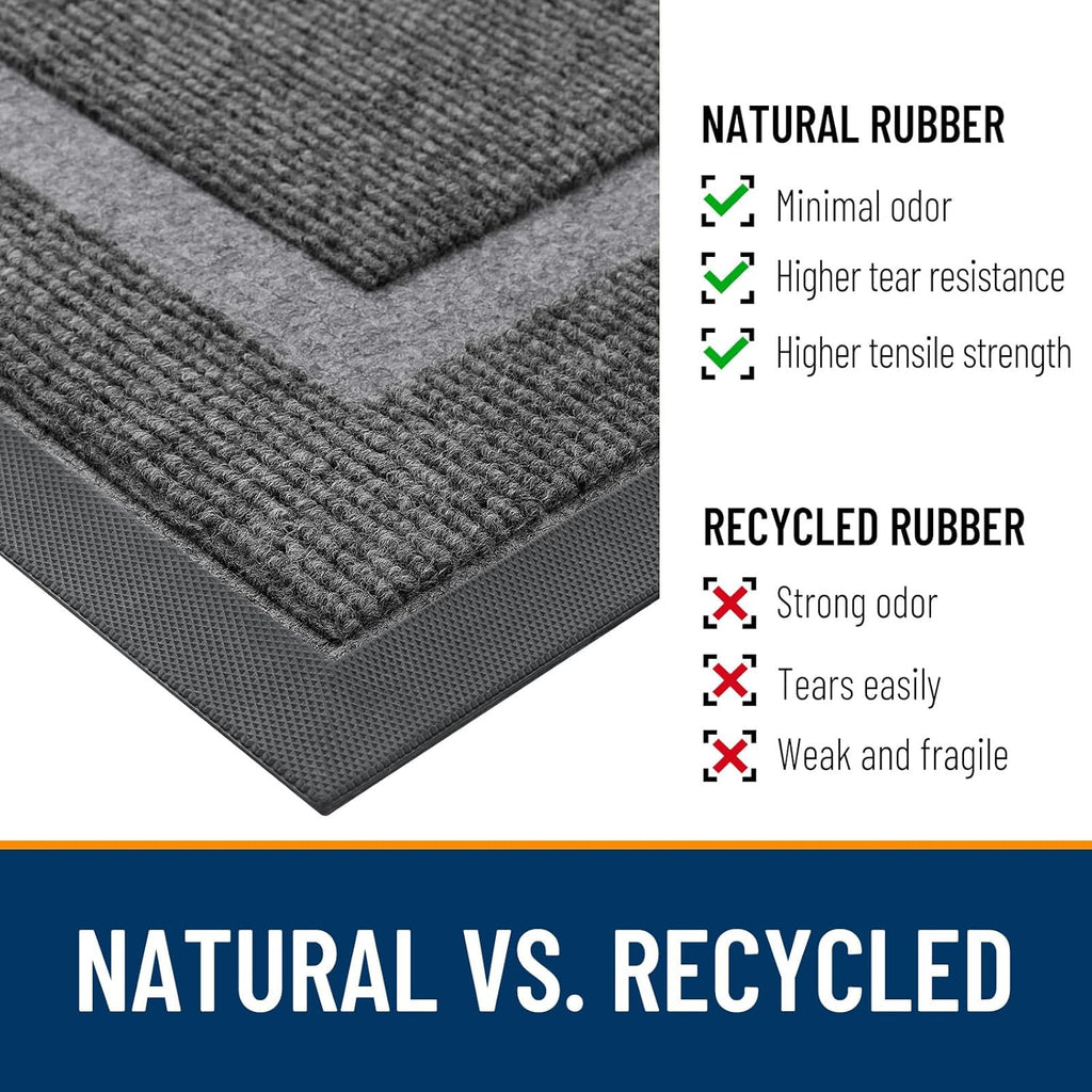 OLANLY Waterproof Front Door Mat - Sturdy Natural Rubber, Easy Clean, All-Season, 47x23, Dark Grey