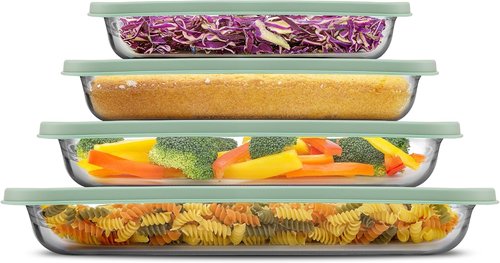 JoyJolt 8-Piece Borosilicate Glass Baking Dish Set - Deep Rectangle Dishes with Sage Green Lids for Casseroles & Lasagna