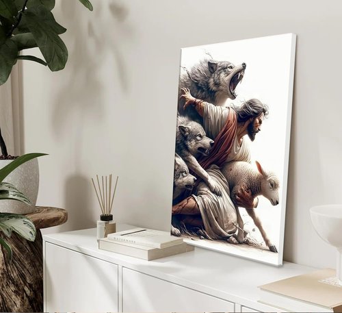 MALEDO Jesus and Lamb Canvas Wall Art - Christian Picture Decor for Living Room & Bedroom