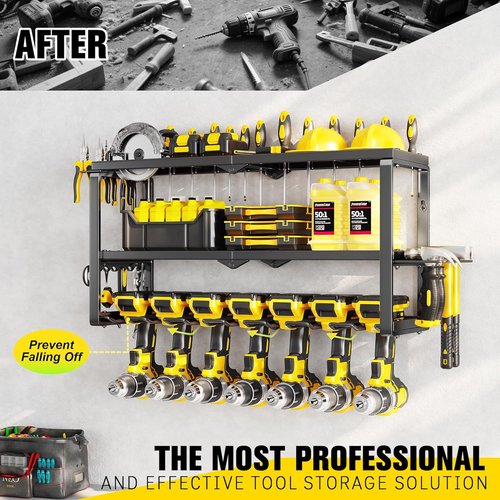 Hipidian Power Tool Organizer - Heavy Duty 300lb Capacity 3-Tier Wall Mount Rack with 7 Drill Holders