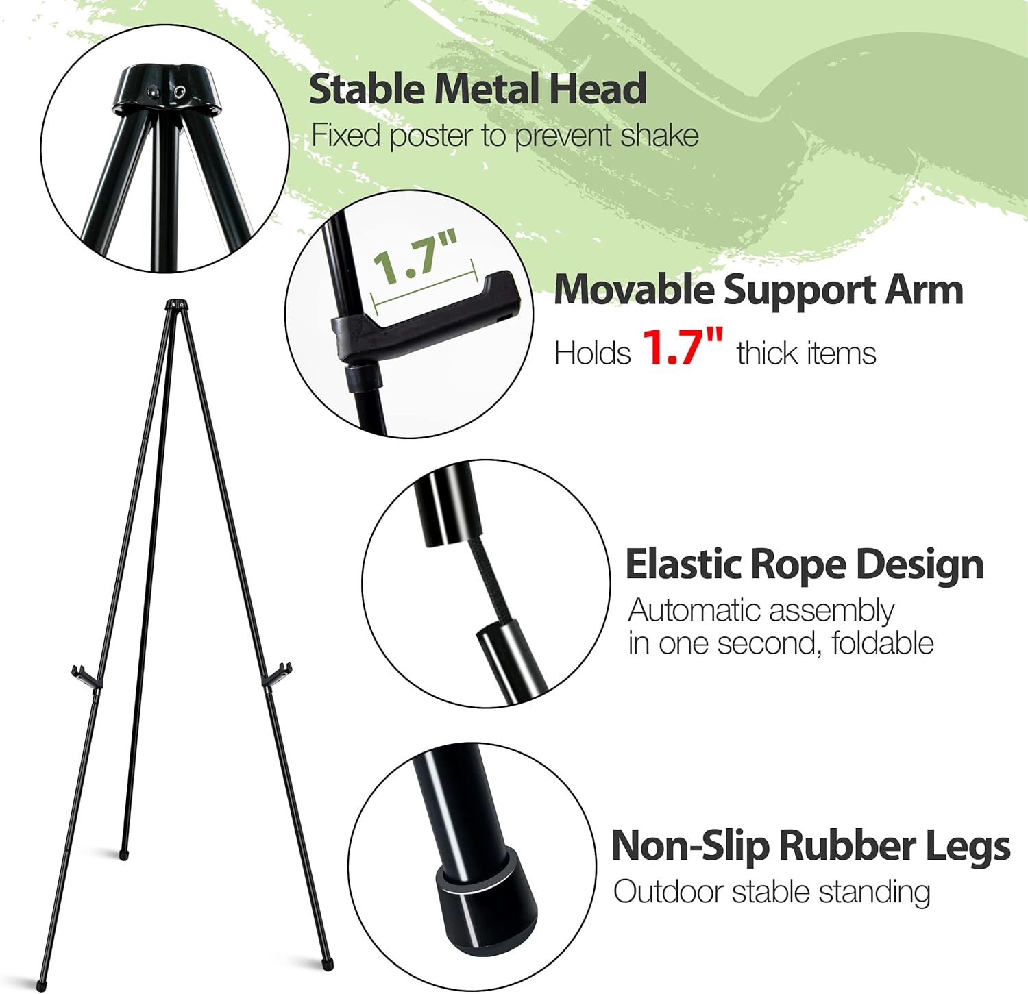 Skiennix 63" Adjustable Metal Easel Stand - Perfect for Wedding Signs & Art Displays | Black Tripod Design