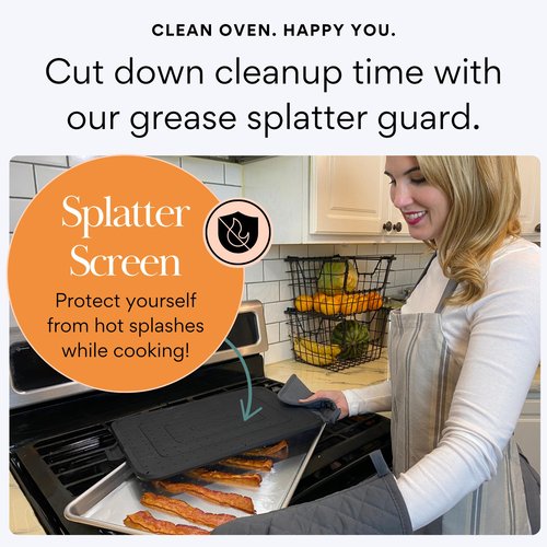 Baking & Splatter Screen for Frying Pan Beckon Ware | USA Brand | 17.5 x 12 Inch, Black, Multi-Use Silicone Baking Rack for Oven, and Stove – Grease Splash Guard, Baking Supplies, Pastry Sheet