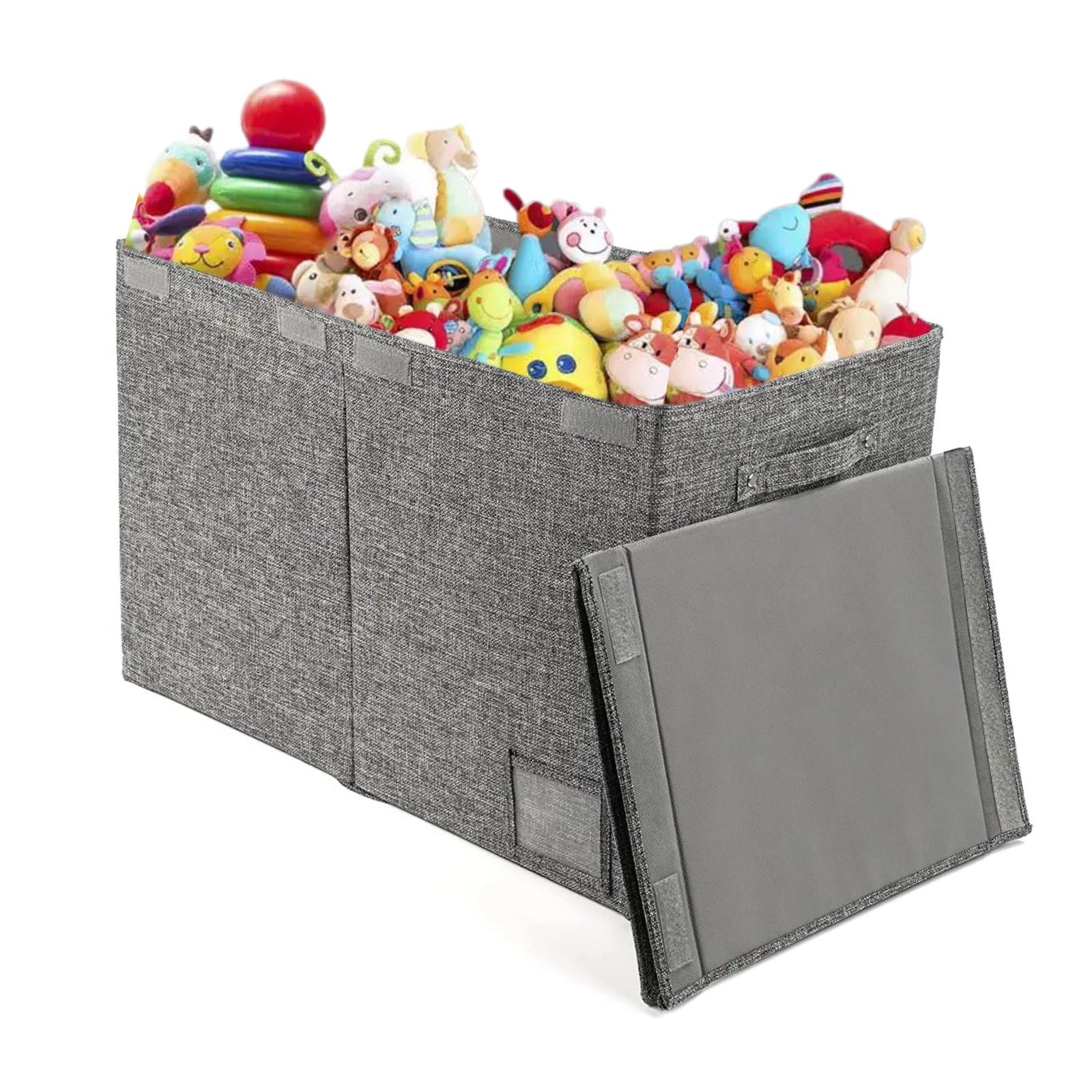 PandaEar Large Toy Storage Box with Lid, Collapsible Organizer Chest Bin Basket for Kids, Boys, Girls, Playroom, Nursery, Bedroom, Closet, 25"x13"x16" (Gray)