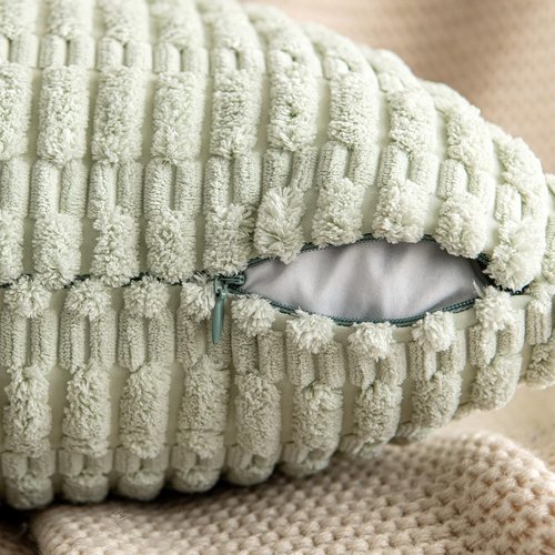 MIULEE Decorative Throw Pillow Covers - Soft Boho Striped Corduroy | Pack of 2, 16x16 Inch, Light Green