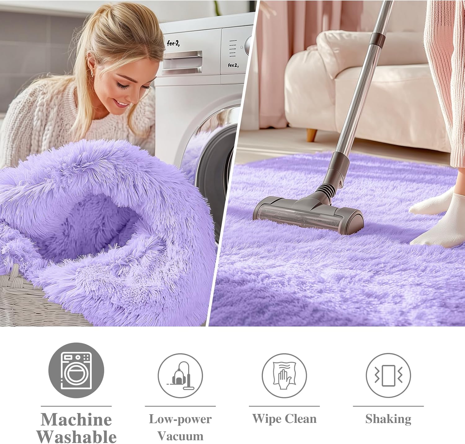 OLANLY Round Light Purple Area Rug - Soft, Fluffy, Machine Washable 6 ft Circle Carpet for Bedrooms & Nurseries