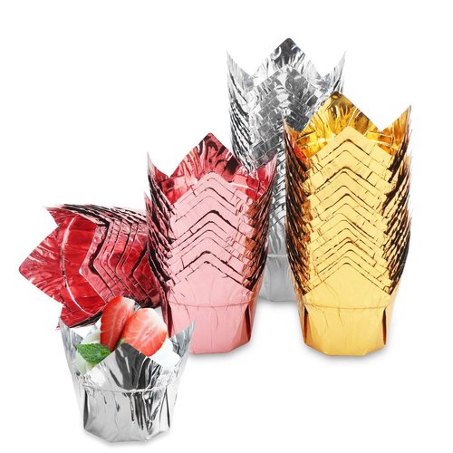 Cupcake Liners, EUSOAR 3.5oz Aluminum Foil Baking Cups 150pcs, Muffin Cups, Disposable Tulip Style Cupcake Cups, Baking Cups, Aluminum Cupcake Pan Ramekin Holders