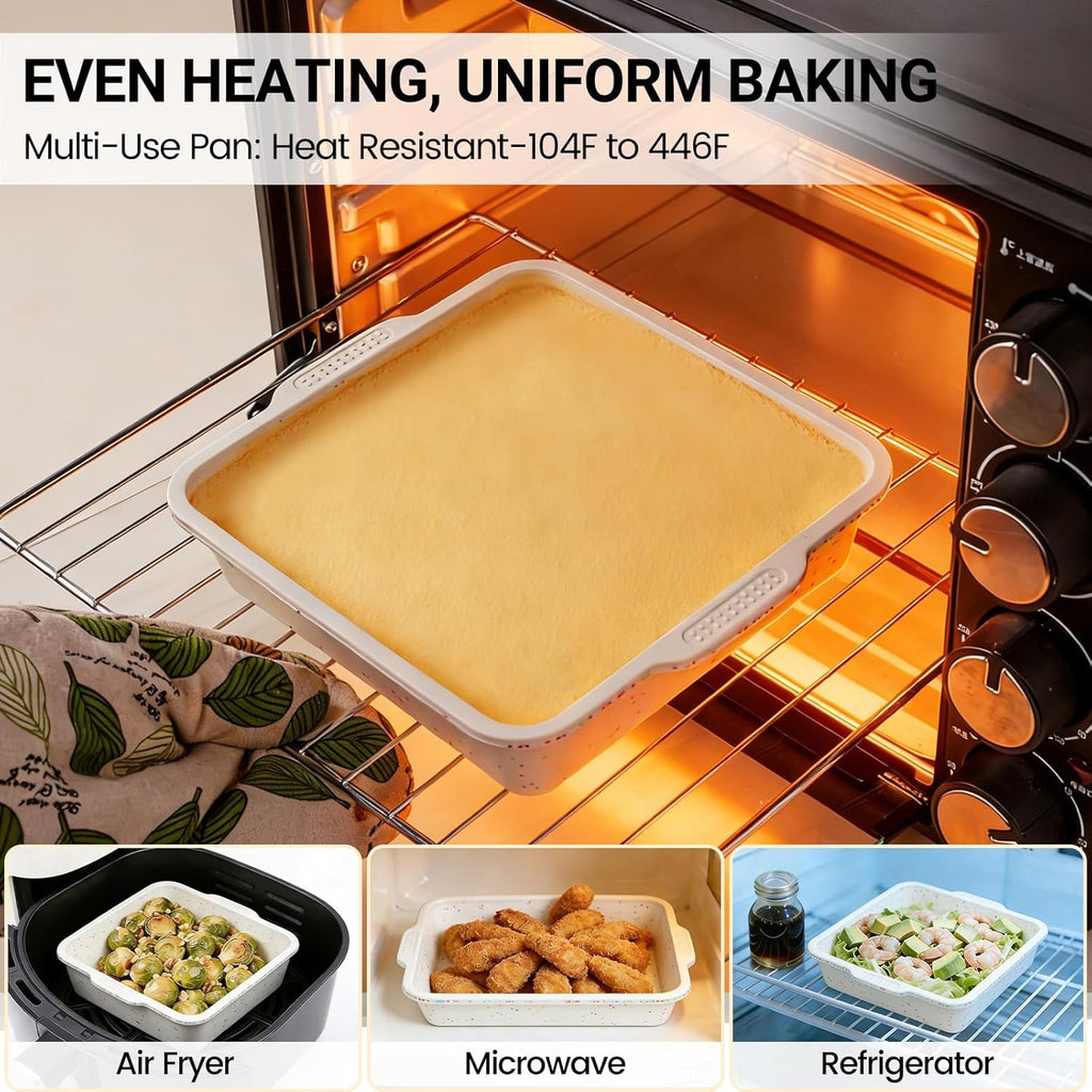 SJ Silicone Square Cake Pan Set - 8 x 8 Inch Nonstick Molds with Metal Reinforced Frame - BPA Free for Cakes, Brownies, and More