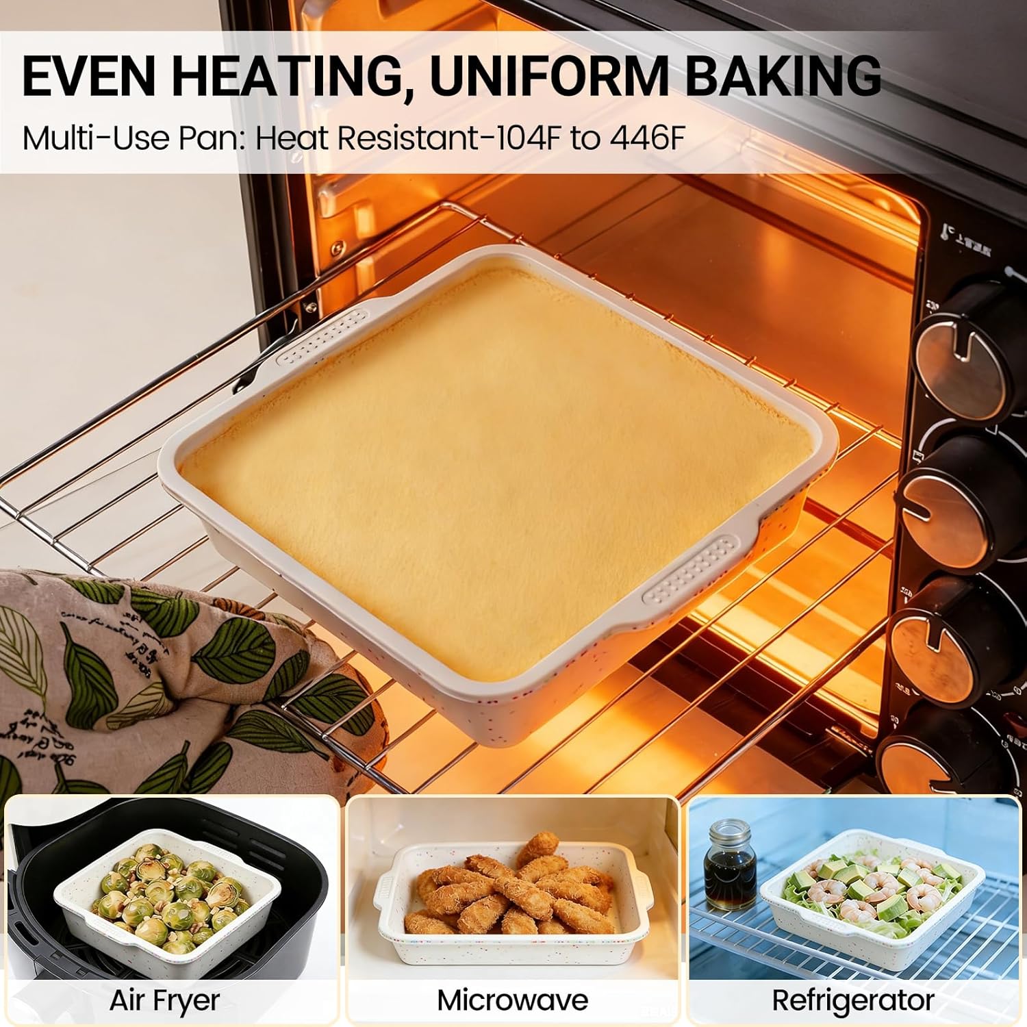 SJ Silicone Square Cake Pan Set - 8 x 8 Inch Nonstick Molds with Metal Reinforced Frame - BPA Free for Cakes, Brownies, and More