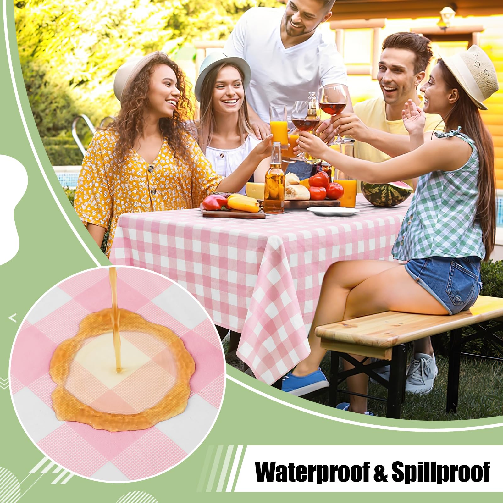 misaya 8 Packs Buffalo Disposable Table Cloth, 54 x 108 Inch Waterproof Plastic Tablecloth, Rectangle Pink and White Checkered Table Covers for Picnic, Birthday, Party