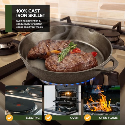 Modern Innovations 10-Inch Cast Iron Skillet - Pre-Seasoned, Heavy-Duty Non-Stick Frying Pan for Campfires & Stoves