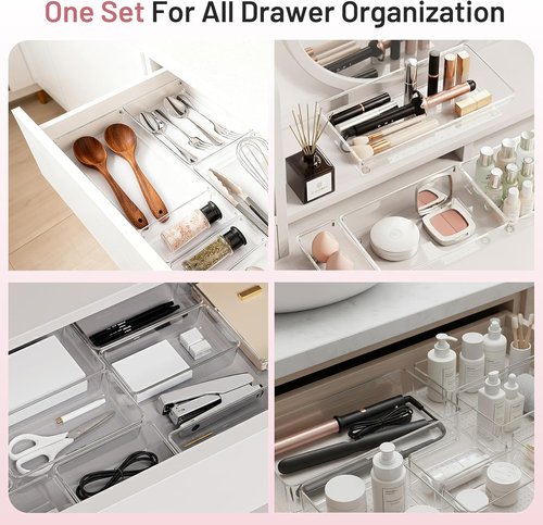 Clear Plastic Drawer Organizer Bins by [Brand Name] - Heavy Duty Storage Trays for Kitchen & Bathroom | 8 Pack