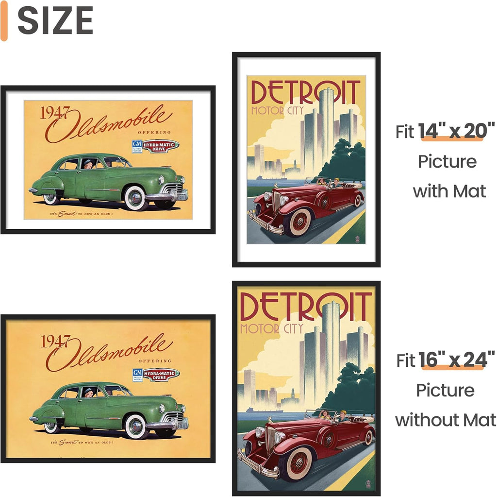 Upsimples 16x24 Picture Frame - Versatile Wall Display for 14x20 Photos with Mat | Black, 1 Pack