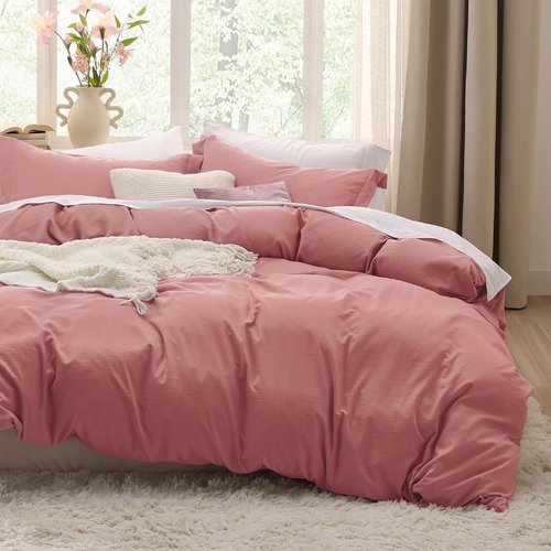 Bedsure Pink Clay Duvet Cover Set - King Size 3-Piece Extra Soft Cotton-Like Bedding | 104x90 Inches with Zipper Closure