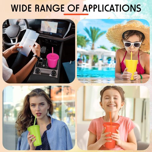 Remerry 80 Pcs Plastic Cups with Lids and Straws Reusable Tumblers Holiday Drink Coffee Cups with Lids for Birthday Christmas Party Favors Gifts, 16 oz(Multicolor)