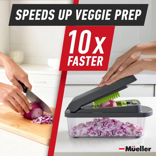Mueller Pro-Series 10-in-1 Vegetable Chopper - 8 Blades for Dicing, Slicing & Mincing | Gray/Green