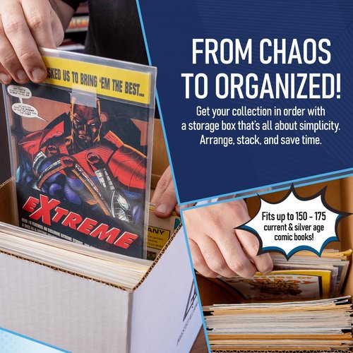 Bundle Set - Premium Short Comic Book Storage Box (3 Pack - White). Thick Cardboard Comic Book Box/Cabinet. Comics Books Bin for 150-175 Collectibles & White Comics Books Dividers (25 Pack)