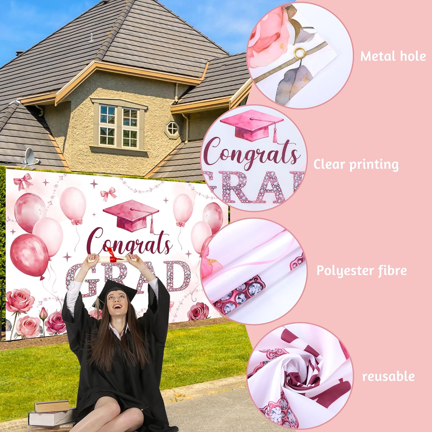 Pink Bow Graduation Decorations - 2026 Grad Banner & Garland | 22PCS Party Supplies