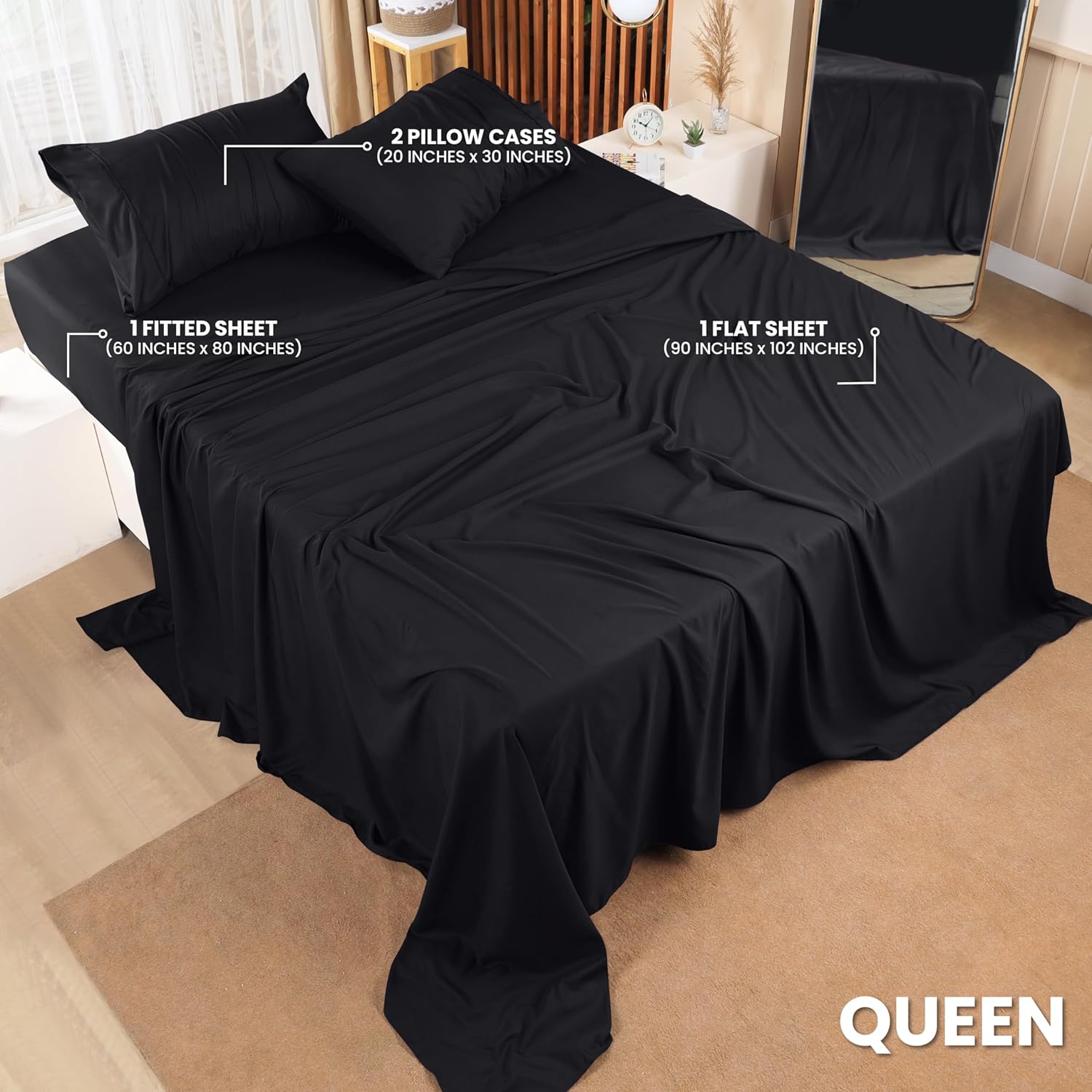 Utopia Bedding Queen Bed Sheets Set - 2-Piece Brushed Microfiber - Fade & Shrinkage Resistant - Easy Care (Black)