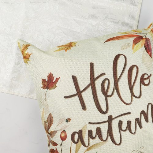 Bonhause Fall Tree Throw Pillow Covers 18 x 18 Inch Hello Autumn Leaves Forest Wreath Decorative Pillow Cases for Couch Sofa Bed Home Fall Decor Set of 4