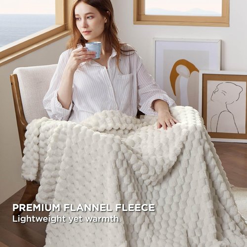 Bedsure Off White Throw Blanket - 350GSM Fluffy Plush Fleece for Cozy Home Decor | 50x60 Inches