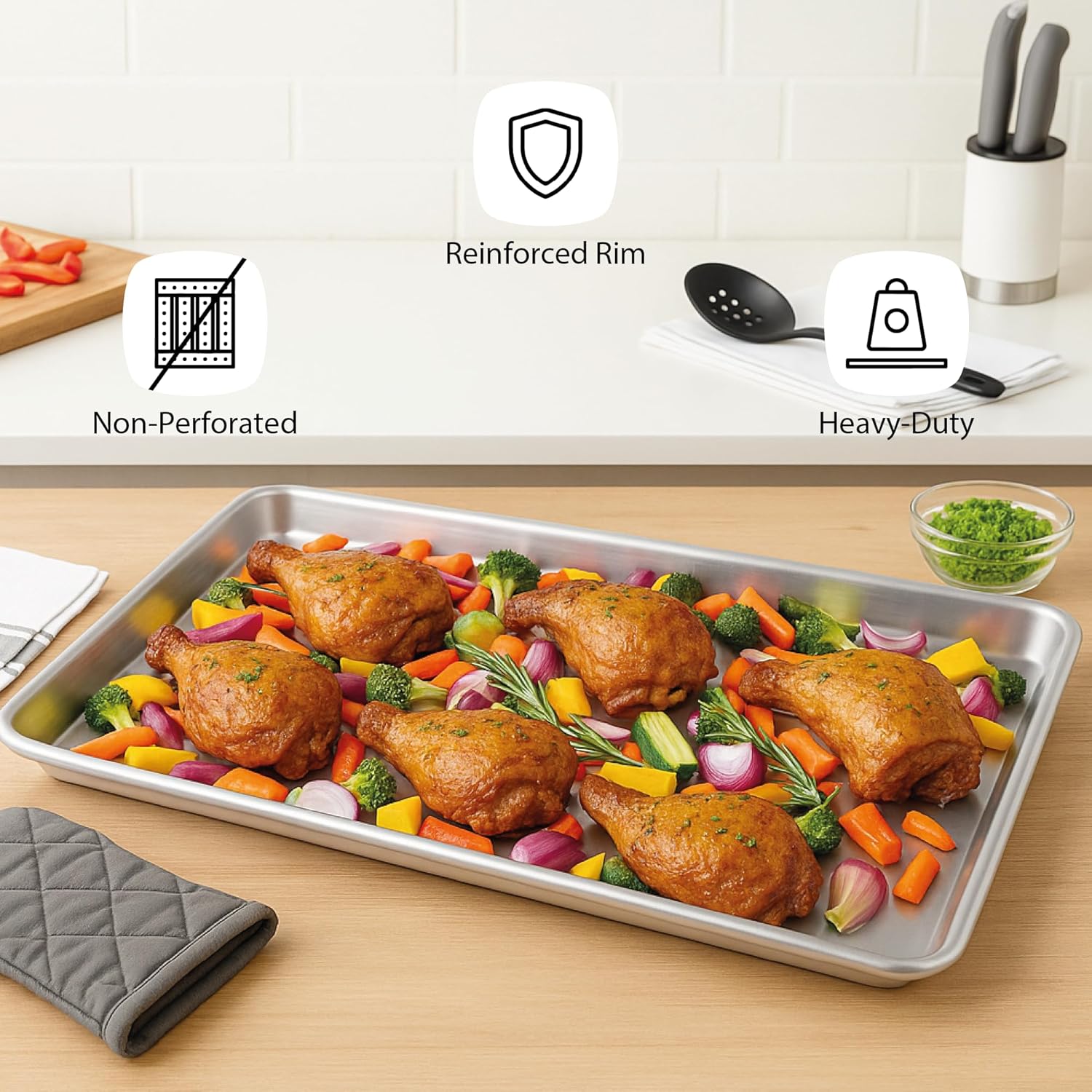 Restaurantware Met Lux Heavy-Duty 26 x 18 Inch Baking Pan - Durable Aluminum Sheet Pan for Baking & Roasting
