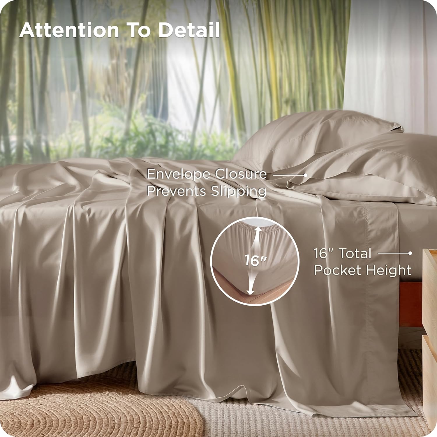 Bedsure Cooling California King Sheet Set - Breathable Rayon from Bamboo, Deep Pocket, Soft & Silky in Simply Taupe