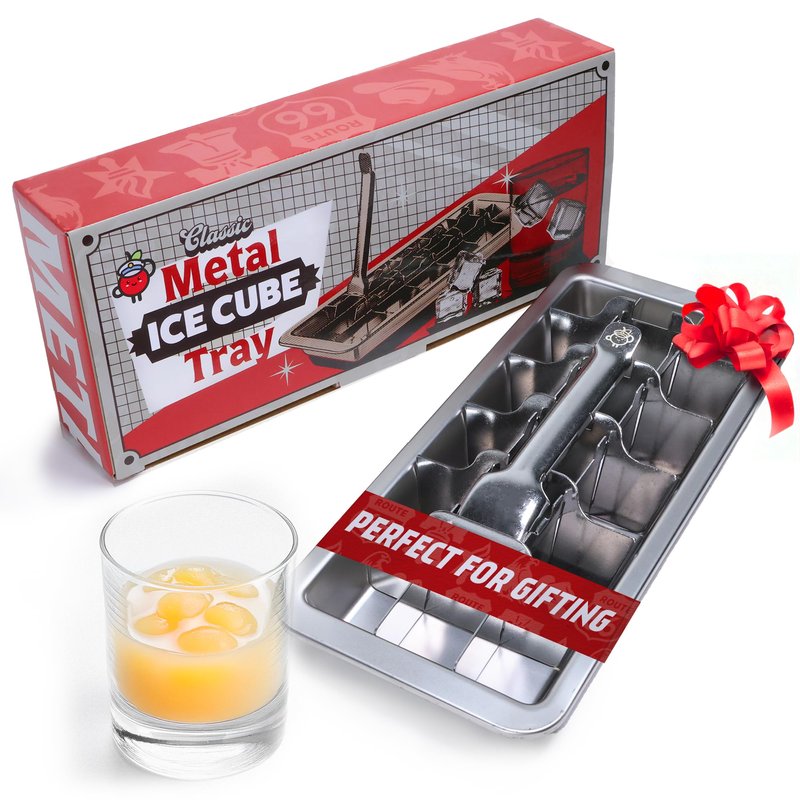 Captain Cranberry Stainless Steel Ice Cube Tray with lever (11", 18 cubes), Classic Metal Ice Cube Trays for Freezer, Vintage & Retro, Non Toxic, Plastic Free, Dishwasher safe
