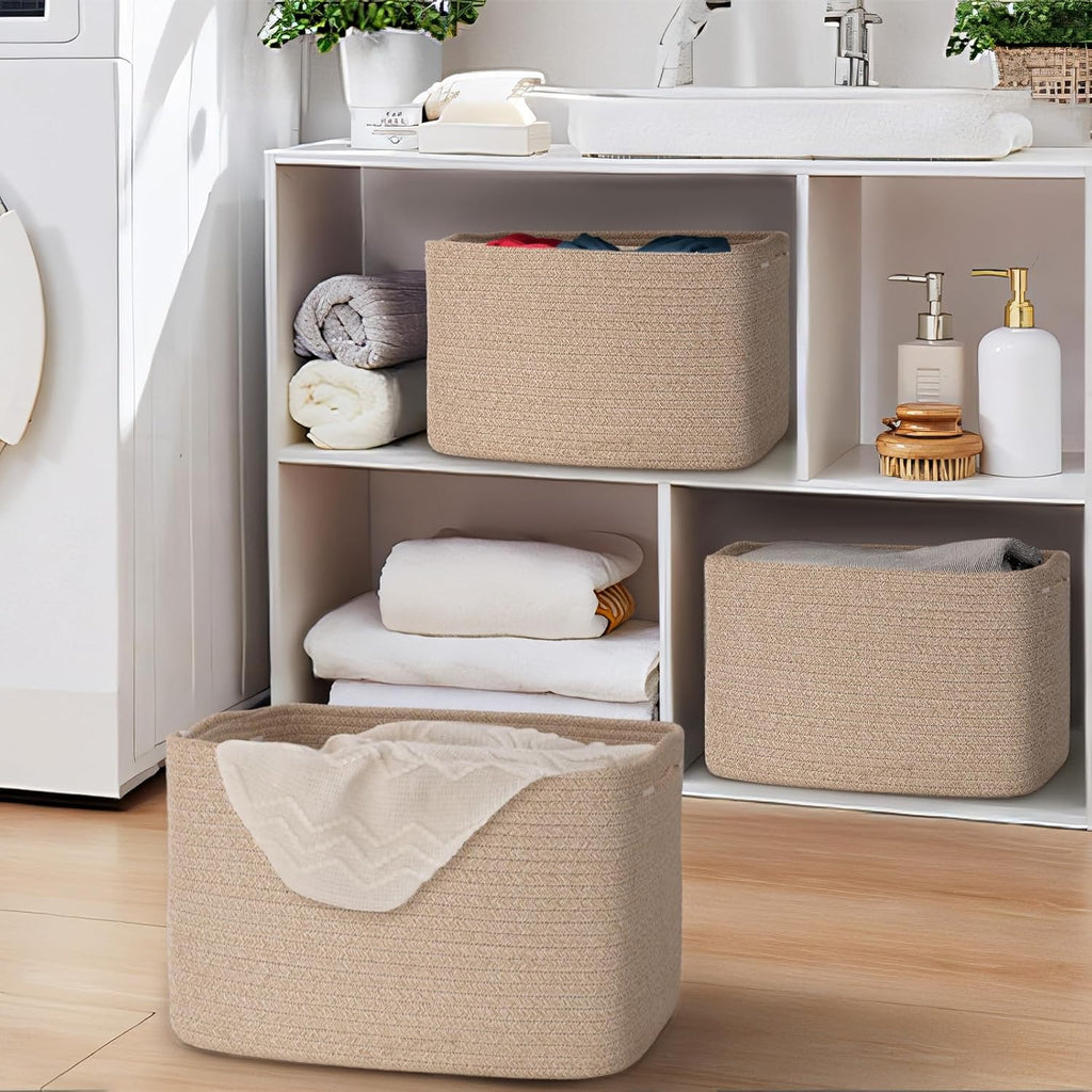 Regine Switzerland Woven Storage Baskets - 3 Pack Organizing Bins for Shelves | 15" x 10" x 9" Brown
