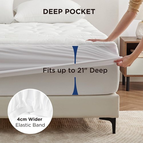 Bedsure Waterproof Mattress Protector - Quilted Fitted Pad for Queen Size Beds, Noiseless & Machine Washable, White, 60x80 Inches