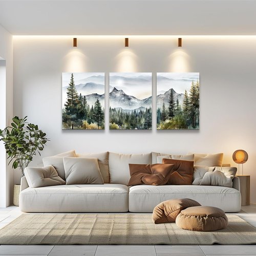 MHARTK66 Wall Art - Modern Abstract Mountain Forest Canvas Prints | 3-Piece Framed Decor for Living Room & Office