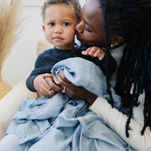 Featherhead™ Cotton Muslin Swaddle Blankets - Soft & Breathable 47”x47” - Perfect Baby Girl Gift (4 Pack - Blue Solids)