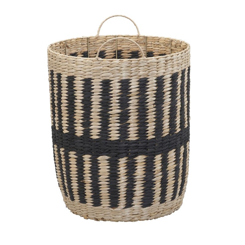 Household Essentials Cattail and Paper Pillar Basket, Natural and Black