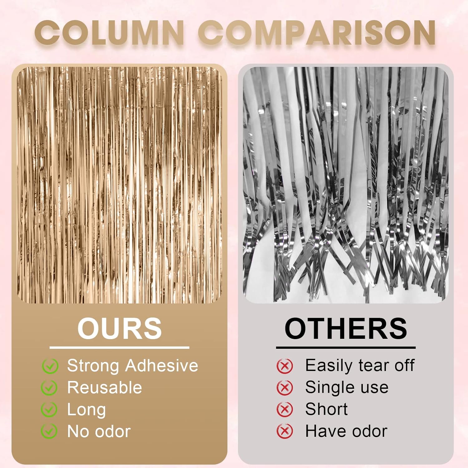 Voircoloria 4 Pack Champagne Foil Fringe Backdrop Curtains - Tinsel Streamers for Parties & Events