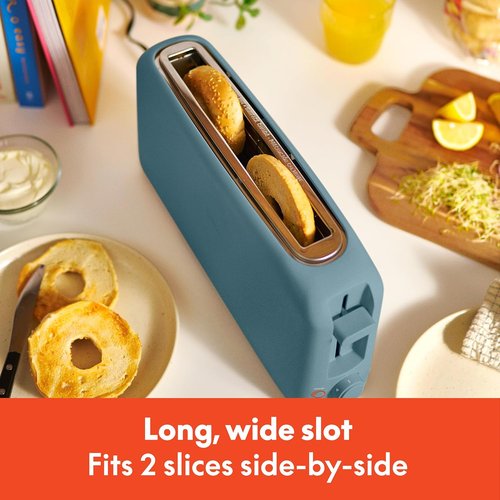Bella 2 Slice Slim Toaster - 6 Shade Settings, Reheat & Cancel Buttons | 10” Long Slot, Anti-Jam, Auto Shutoff, 900 Watt, Surf