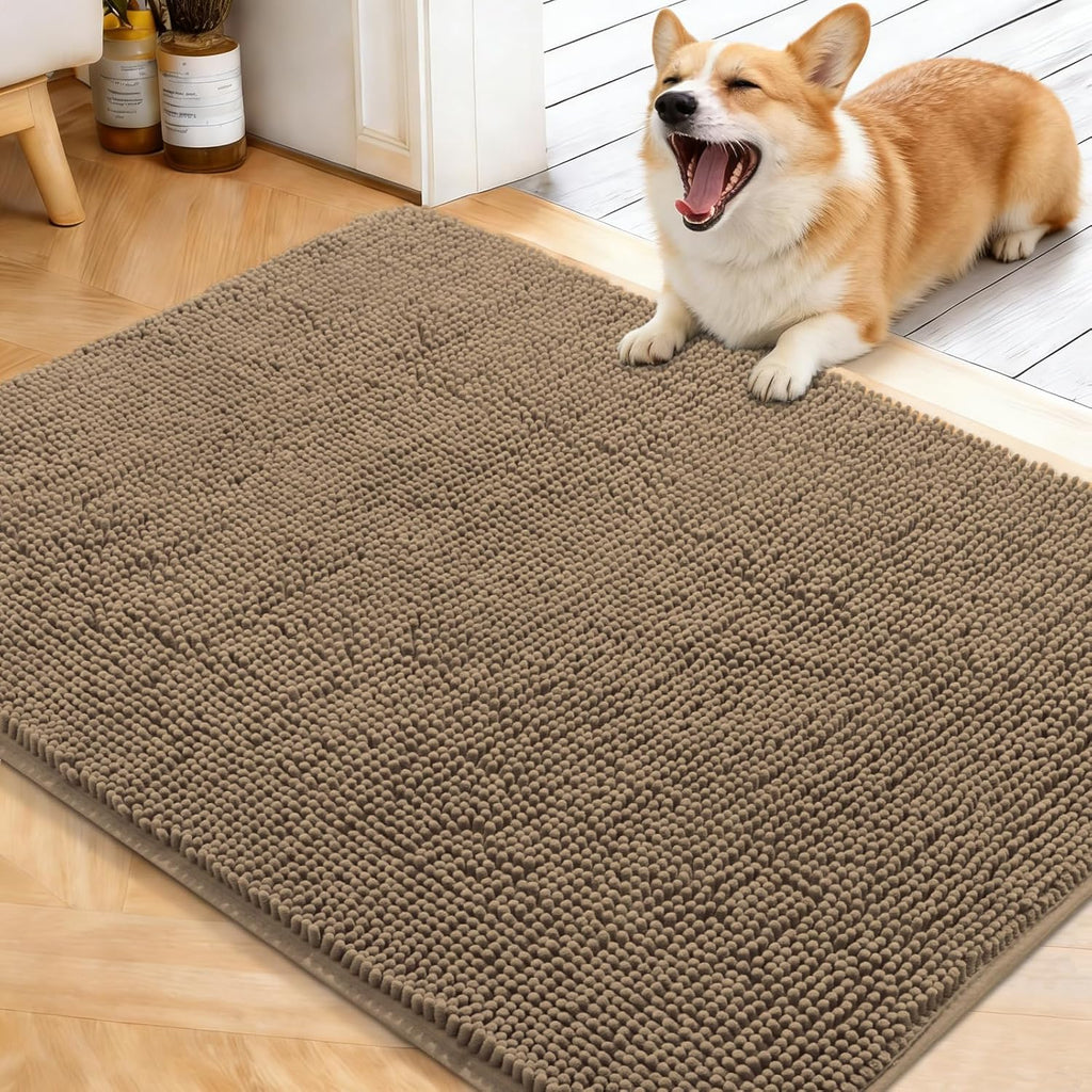 OLANLY Dog Door Mat - Absorbent Non-Slip Chenille Mat for Muddy Paws | 40x32 Tan Indoor Carpet
