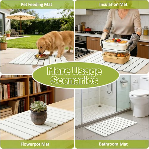 Large Stone Dish Drying Mat for Kitchen Counter, 24"×16" Collapsible Quick Dry Stone Dish Mats, Eco-Friendly, Super Absorbent Diatomaceous Earth Mats for Bottles Cups Dishes, Match Any Countertop
