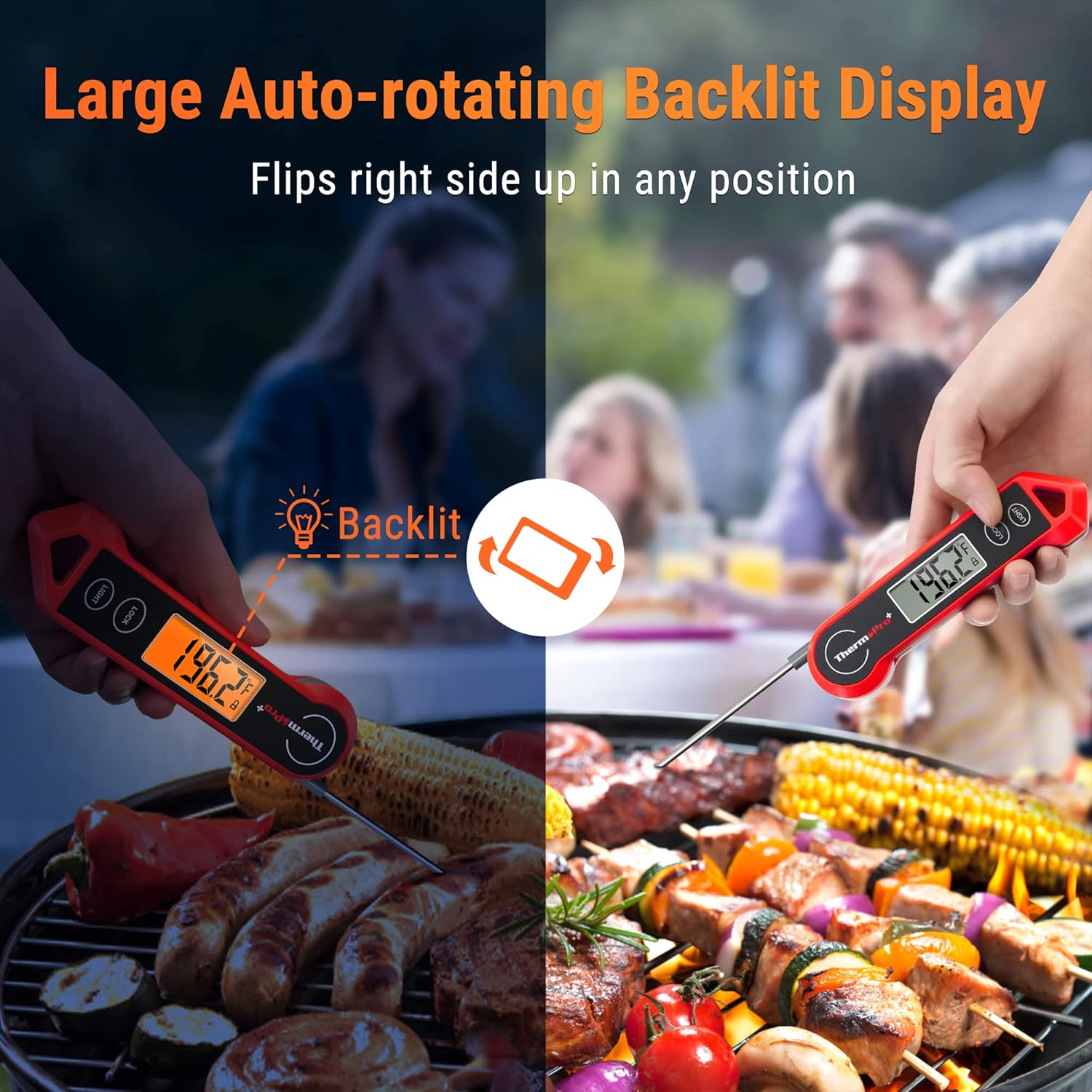 TempPro Waterproof Digital Meat Thermometer - Ambidextrous Backlit & Motion Sensing | Perfect for BBQ, Grilling, and Cooking