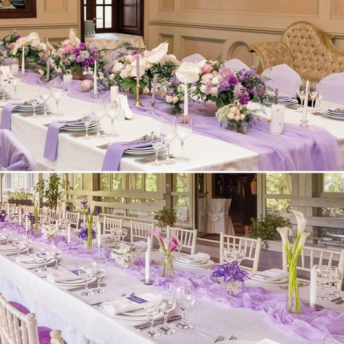 30 Pcs Lavender 10FT Cheesecloth Table Runner 23" x120" Boho Gauze Table Runner Romantic Cheese Cloth Table Runners for Wedding Arch Bridal Shower Baby Shower Birthday Party Anniversary Banquet Décor