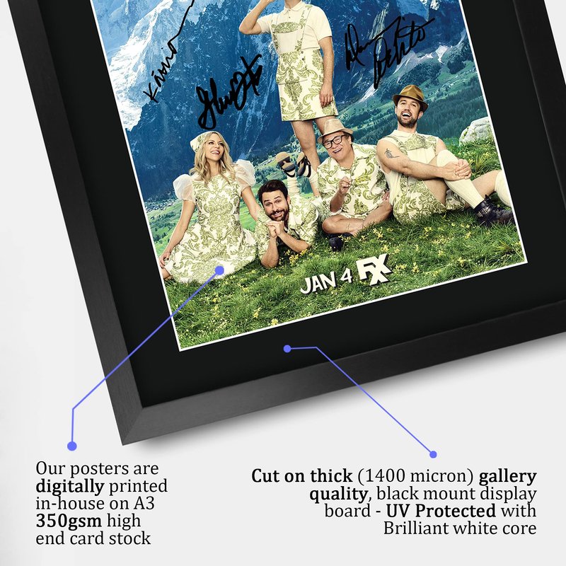 HWC Trading Its Always Sunny In Philadelphia TV Series Poster The Cast Signed 16" x 12" Framed Gift Printed Autograph Film Print Photo Picture Display - 16 x 12 Inches Framed