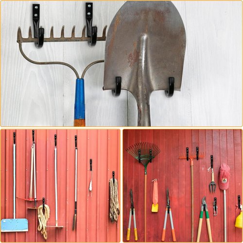 KURUI Heavy Duty Metal Wall Hooks - 6-Pack Garage Organization Hooks for Tools & Bags | Black Utility J Hooks