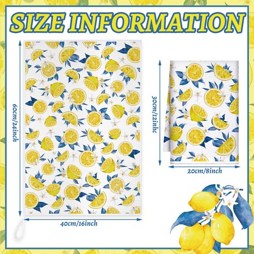 Sratte 6 Pcs Lemon Kitchen Towels 24 x 16 Inch Capri Tiles Lemon Tea Dishtowels Farmhouse Absorbent Blue Yellow Hand Bathroom Towel for Holiday Kitchen Bathroom Amalfi Coast Party Decor Gifts