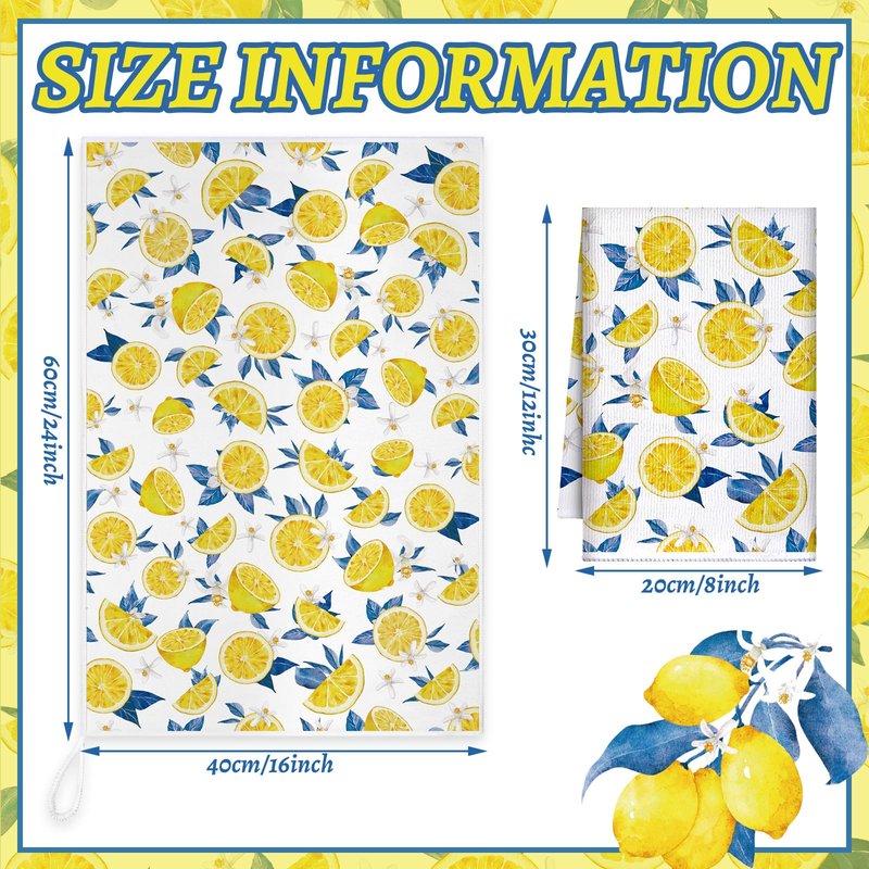 Sratte 6 Pcs Summer Lemon Kitchen Towels 24 x 16 Inch Italian Capri Tiles Lemon Dish Towels Absorbent Blue Yellow Hand Bathroom Towel Mediterranean Tea Towel for Kitchen Bath Amalfi Coast Party Decor