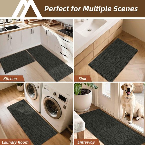 COSY HOMEER Kitchen Rugs Non Slip Washable 24"x36"+24"x60",Absorbent Soft Kitchen Mats for Floor,Polyester Kitchen Runner Rug Sets of 2,Kitchen Floor Mats for Sink Mat,Hallway,Laundry,Dark Grey