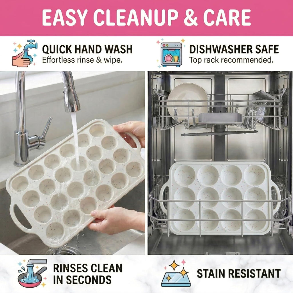 Skiennix Silicone Muffin Pan Set - 2-Pack Regular 12 Cup & Mini 24-Cup - Nonstick, BPA-Free, Dishwasher-Safe, Cream