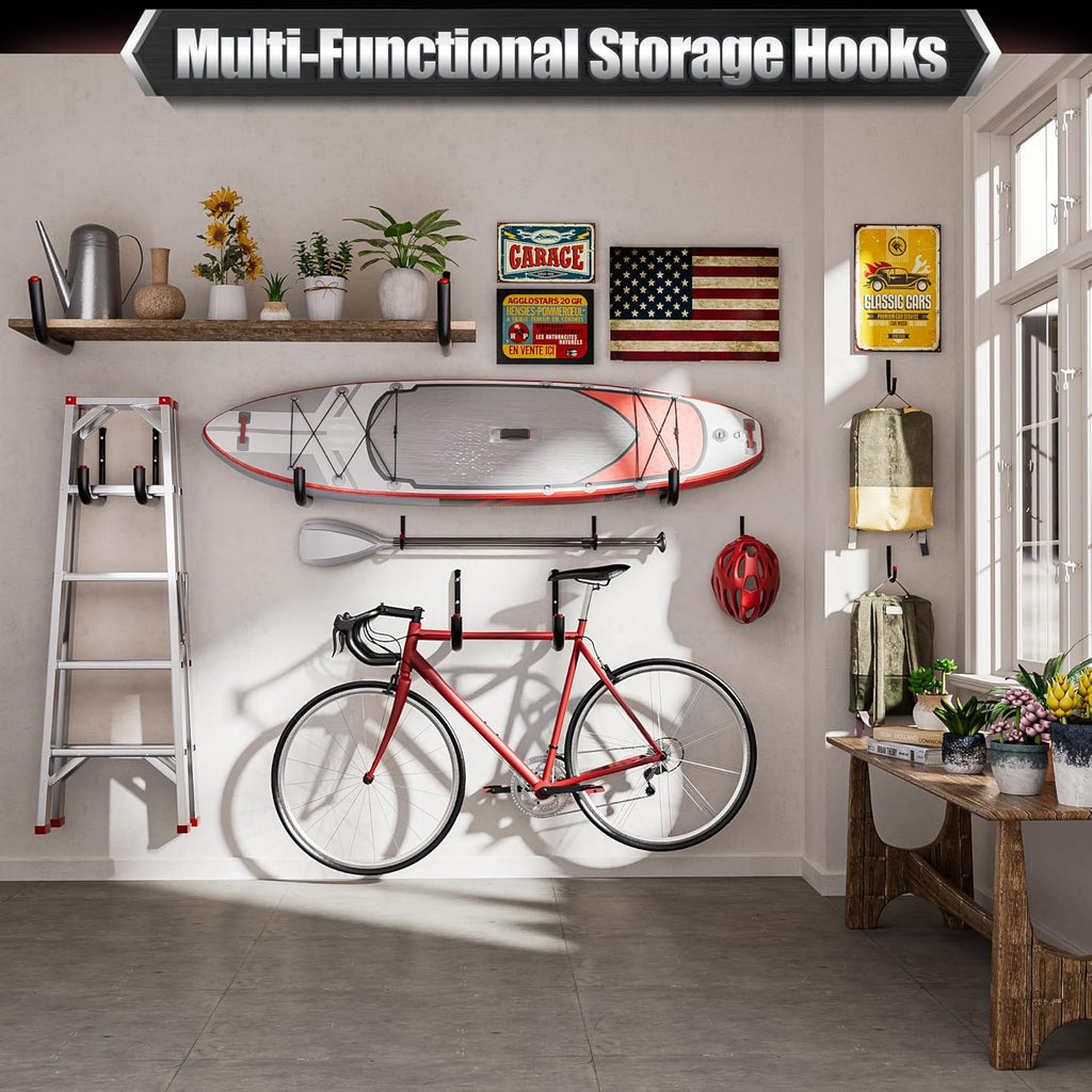 Nacial Heavy-Duty Garage Hooks - 24 Pack, 3.5" Wall Hooks with EVA Pads, 100LBS Capacity for Bikes & Ladders