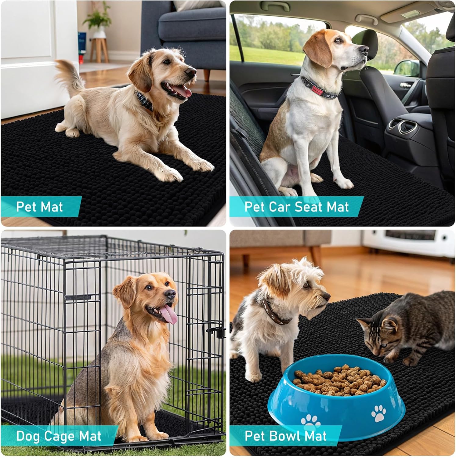 OLANLY Dog Door Mat - Absorbent Non-Slip Chenille Mat for Muddy Paws | 40x24 Black Quick Dry Doormat