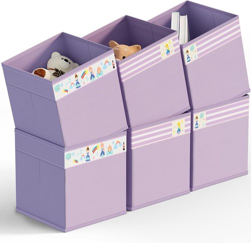 Homyfort Storage Cube Bins - 11x11 Inch Fabric Organizer Baskets with Handles for Clothes & Toys | Purple