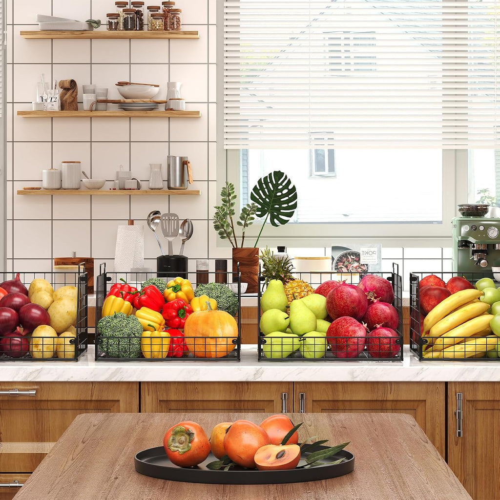 XXL Stackable Wire Storage Baskets by [Brand Name] - Extra Large Pantry Organizer for Fruits, Vegetables & Snacks