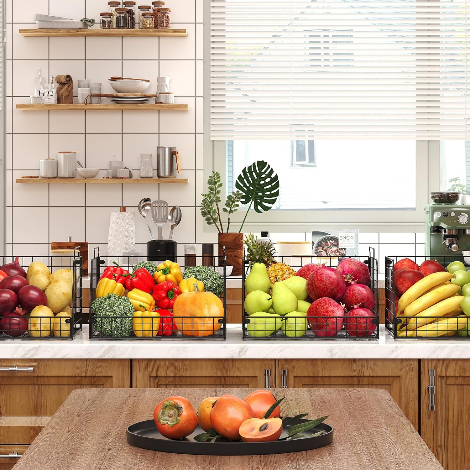 XXL Stackable Wire Storage Baskets by [Brand Name] - Extra Large Pantry Organizer for Fruits, Vegetables & Snacks